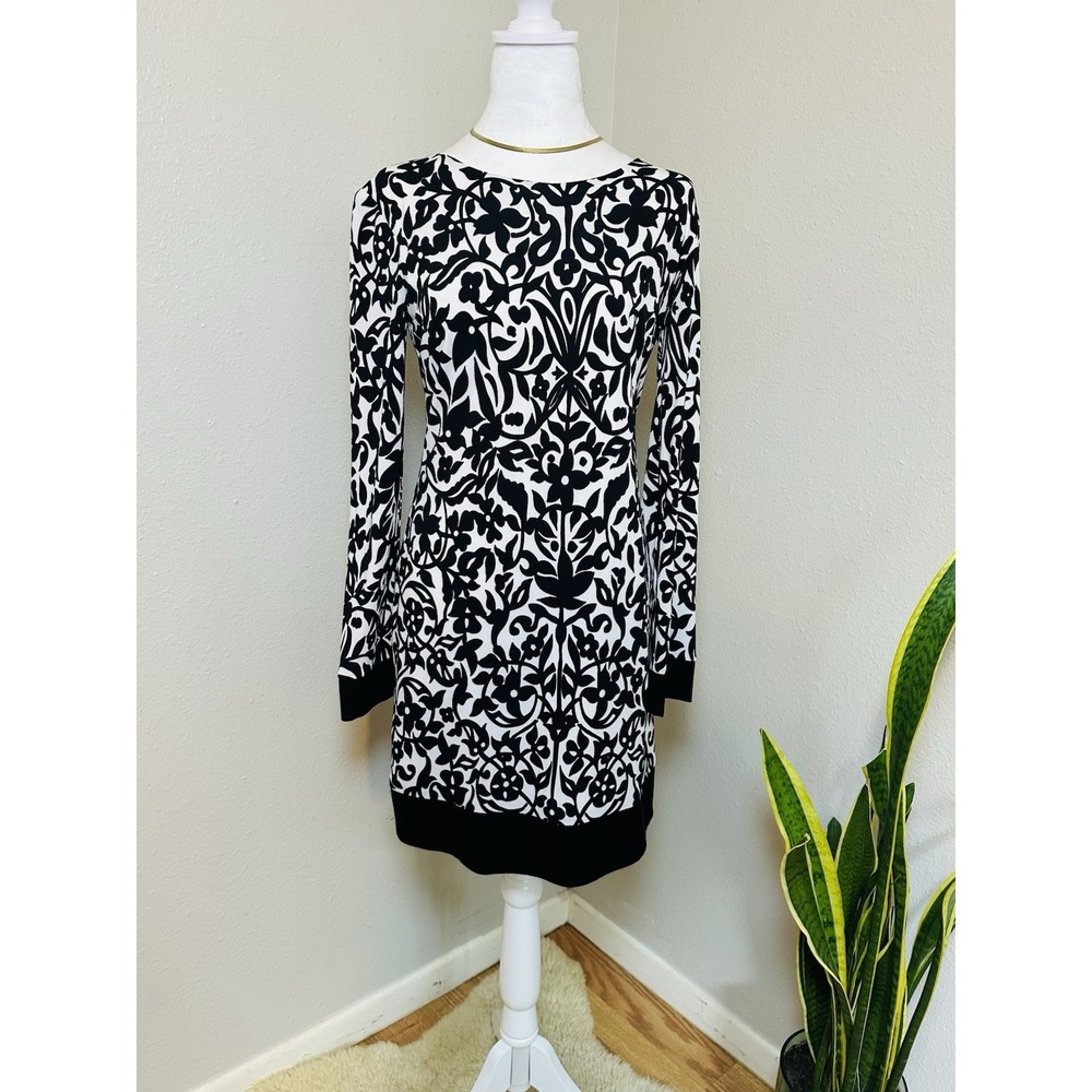 Cache Dress‎ Black and White Midi Floral Size 6